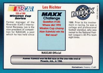 1993 Maxx Premier Series #229 Les Richter Back