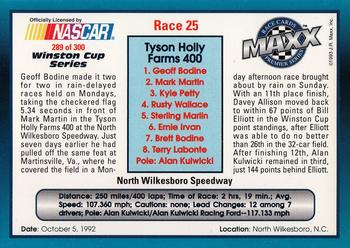 1993 Maxx Premier Series #289 Race 25 - North Wilkesboro Back