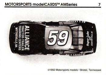 1992 Motorsports Modelcards AM Series #7 Robert Pressley's Car Back