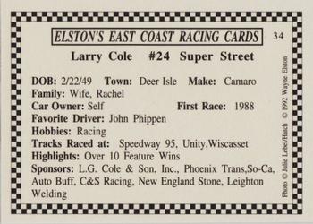1992 Elston's East Coast Racing #34 Larry Cole Back