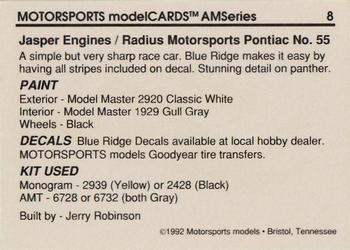 1992 Motorsports Modelcards AM Series - Premiere #8 Ted Musgrave's Car Back