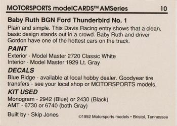 1992 Motorsports Modelcards AM Series - Premiere #10 Jeff Gordon's Car Back