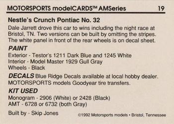 1992 Motorsports Modelcards AM Series - Premiere #19 Dale Jarrett's Car Back