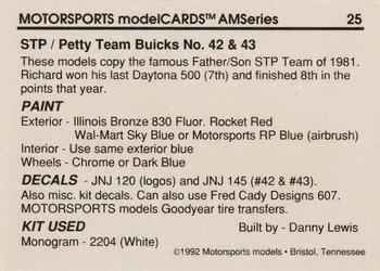1992 Motorsports Modelcards AM Series - Premiere #25 Kyle Petty's Car Back