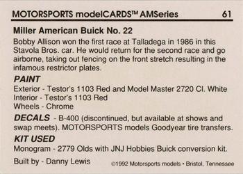 1992 Motorsports Modelcards AM Series - Premiere #61 Bobby Allison's Car Back