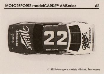 1992 Motorsports Modelcards AM Series - Premiere #62 Bobby Allison's Car Back