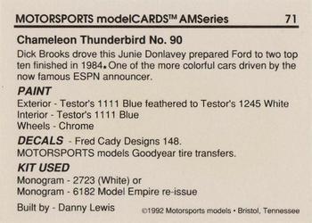 1992 Motorsports Modelcards AM Series - Premiere #71 Dick Brooks' Car Back