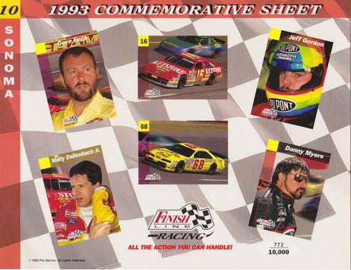 1993 Finish Line - Commemorative Sheets #10 David Fuge / Wally Dallenbach Jr's Car / Jeff Gordon / Wally Dallenbach Jr. / Bobby Hamilton's Car / Danny Myers Front