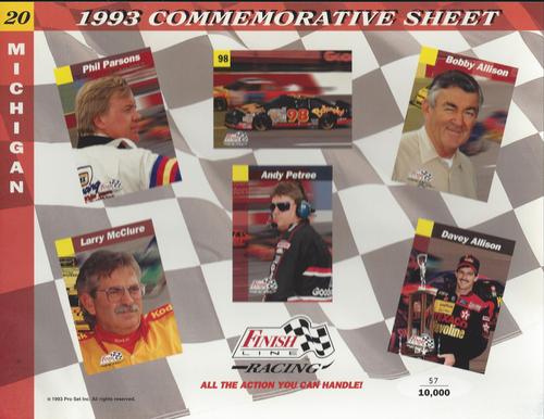 1993 Finish Line - Commemorative Sheets #20 Phil Parsons / Derrike Cope's Car / Bobby Allison / Larry McClure / Andy Petree / Davey Allison Front