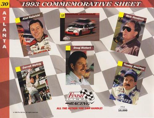 1993 Finish Line - Commemorative Sheets #30 Alan Kulwicki / Darrell Waltrip's Car / Rick Hendrick / Darrell Waltrip / Doug Richert / Tommy Houston Front