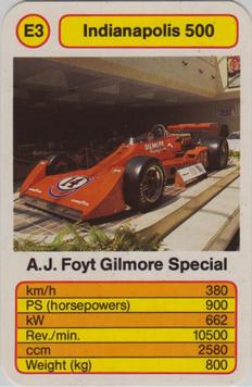 1987 Ace Trump Game Indianapolis 500 #E3 A.J. Foyt Gilmore Special Front
