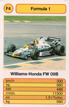 1986 Ace Trump Game Formula 1 #F4 Williams-Honda FW09B Front