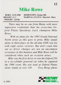 1993 Victory #12 Mike Rowe Back