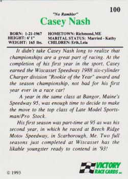1993 Victory #100 Casey Nash Back