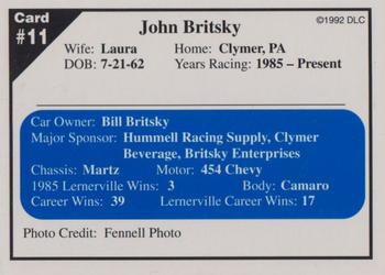 1992 Donny's Lernerville Speedway Part 1 - Silver Edition #11 John Britsky Back
