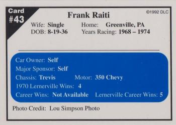 1992 Donny's Lernerville Speedway Part 1 - Silver Edition #43 Frank Raiti Back