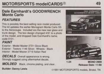 1991 Motorsports Modelcards #49 Dale Earnhardt Back