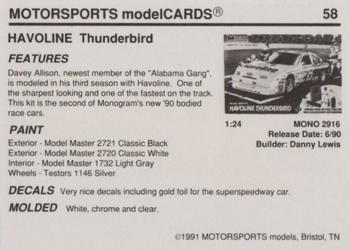 1991 Motorsports Modelcards #58 Davey Allison Back