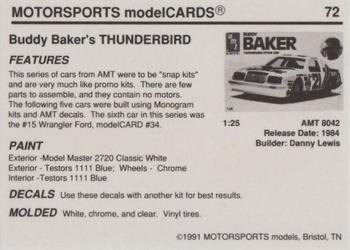 1991 Motorsports Modelcards #72 Buddy Baker Back