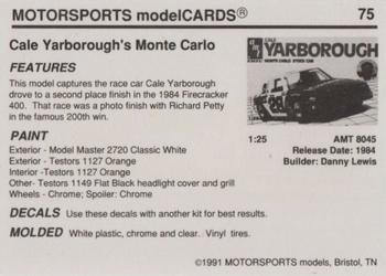 1991 Motorsports Modelcards #75 Cale Yarborough Back