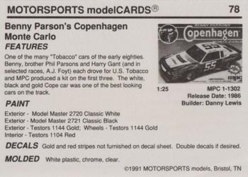 1991 Motorsports Modelcards - Premiere #78 Benny Parsons Back