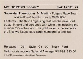1992 Motorsports Diecards #29 Mark Martin Back