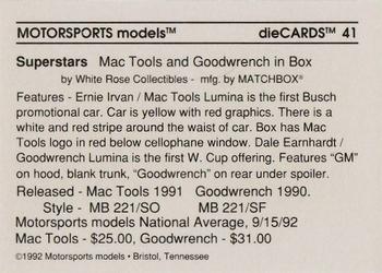 1992 Motorsports Diecards #41 Ernie Irvan/Dale Earnhardt Back