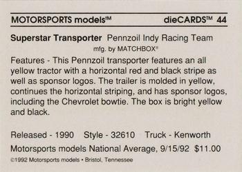 1992 Motorsports Diecards #44 Rick Mears Back