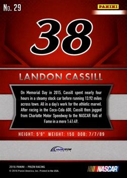 2016 Panini Prizm #29 Landon Cassill Back
