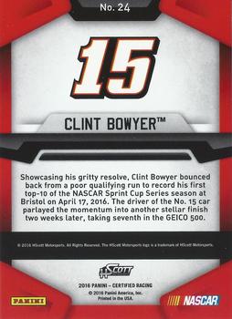 2016 Panini Certified #24 Clint Bowyer Back