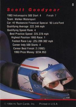 1994 Hi-Tech Indianapolis 500 #8 Scott Goodyear Back