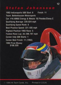1994 Hi-Tech Indianapolis 500 #12 Stefan Johansson Back