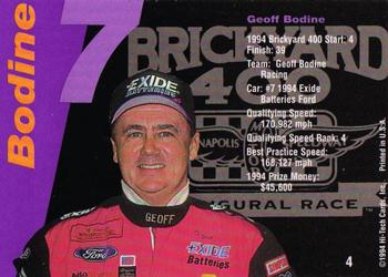 1995 Hi-Tech 1994 Brickyard 400 - Gold Foil #4 Geoff Bodine Back