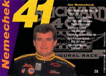 1995 Hi-Tech 1994 Brickyard 400 - Gold Foil #28 Joe Nemechek Back