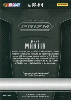 2016 Panini Prizm - Patented Penmanship Green Flag Prizm #PP-MM Mark Martin Back
