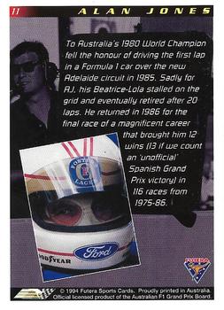 1994 Futera Adelaide F1 Grand Prix #11 Alan Jones Back