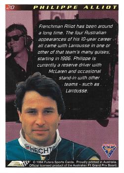 1994 Futera Adelaide F1 Grand Prix #20 Philippe Alliot Back