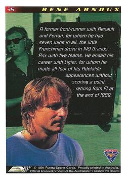 1994 Futera Adelaide F1 Grand Prix #35 Rene Arnoux Back
