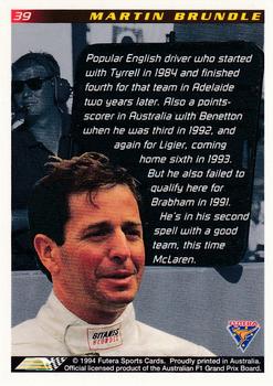 1994 Futera Adelaide F1 Grand Prix #39 Martin Brundle Back