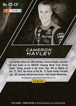 2016 Panini Torque - Driver Scripts #DS-CH Cameron Hayley Back