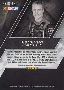 2016 Panini Torque - Driver Scripts Green #DS-CH Cameron Hayley Back