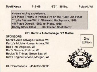 1990 Hot Shots Second Edition #1102 Scott Karcz Back
