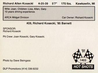 1991 Hot Shots ARCA #1403 Richard Allen Kosecki Back