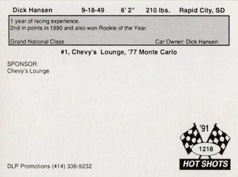 1991 Hot Shots #1218 Dick Hansen Back