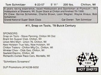 1991 Hot Shots #1304 Tom Schmitzer Back