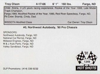 1991 Hot Shots #1349 Troy Olson Back