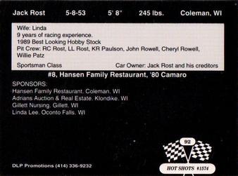 1992 Hot Shots #1574 Jack Rost Back