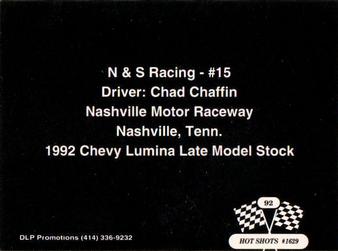 1992 Hot Shots #1629 Chad Chaffin's Car Back