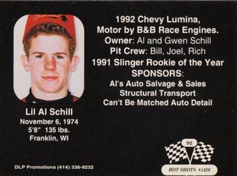 1992 Hot Shots ARTGO #1426 Lil Al Schill Back