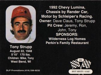1992 Hot Shots ARTGO #1442 Tony Strupp Back
